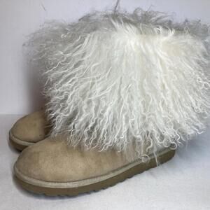 Women’s Size 8 UGG Lida Mongolian Short Sheepskin Cuff Sand Fur Boots